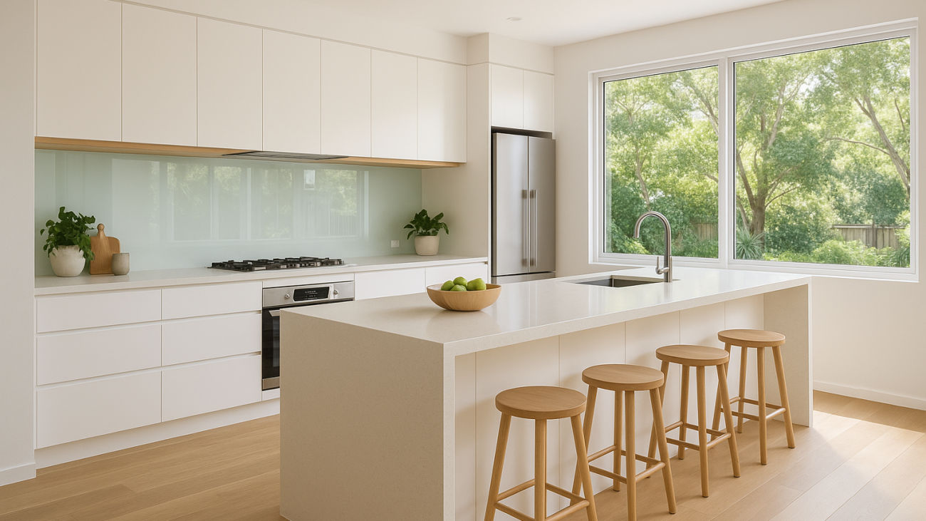 A modern, minimalist kitchen built by Pinnacle Kitchens on the Gold Coast.