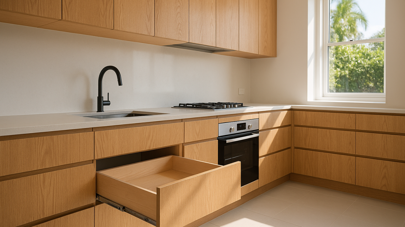 Modern kitchen with new custom cabinets and natural light