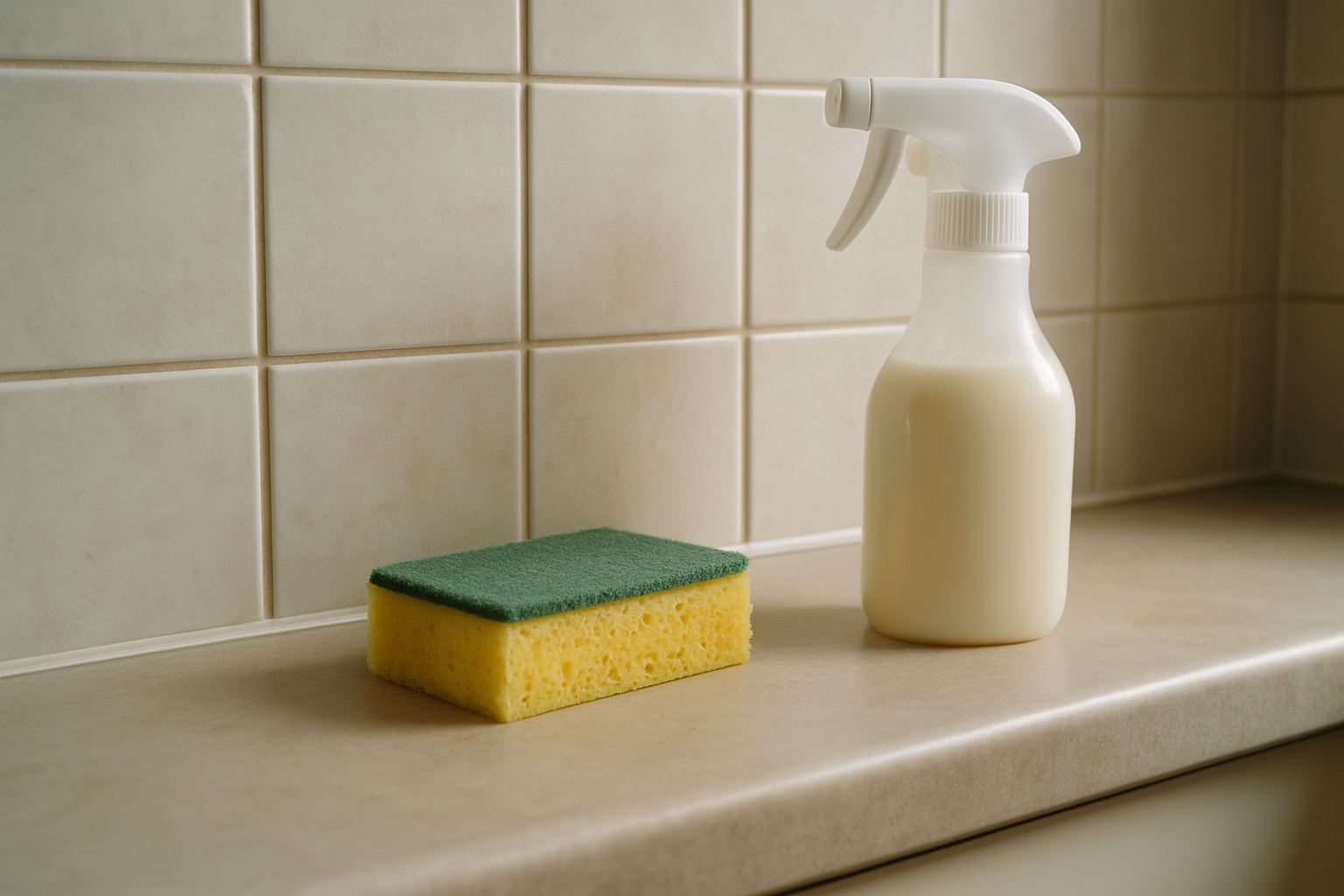 Close-up of tile splashback grout lines in a kitchen