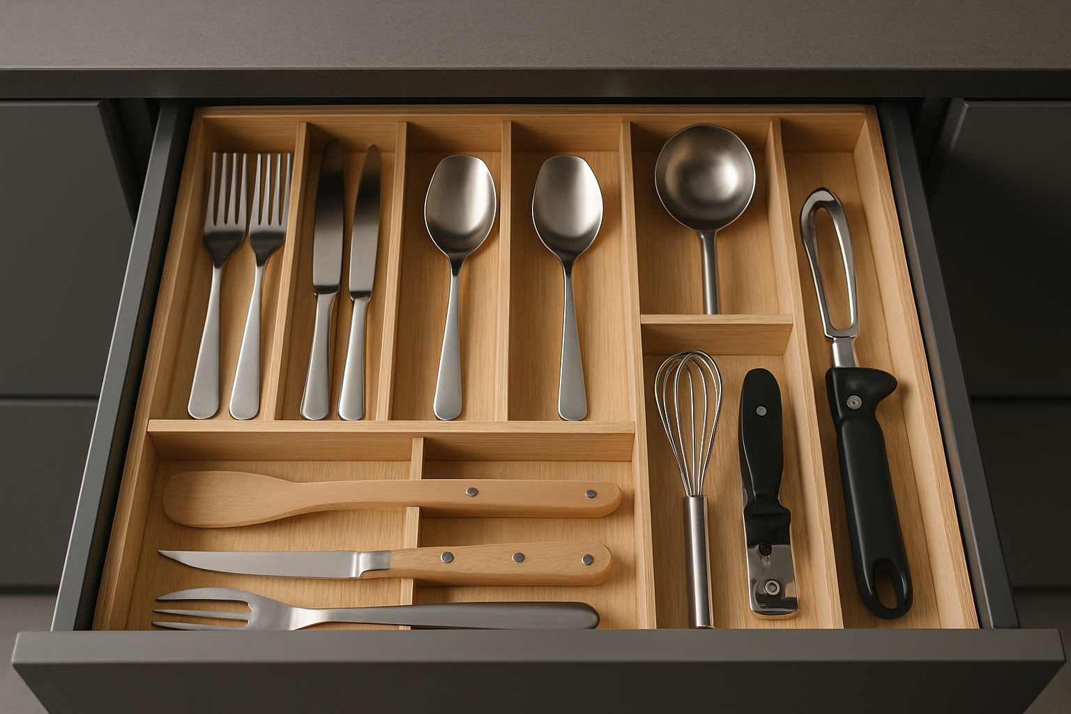 An example of a smart storage solution inside a kitchen drawer.