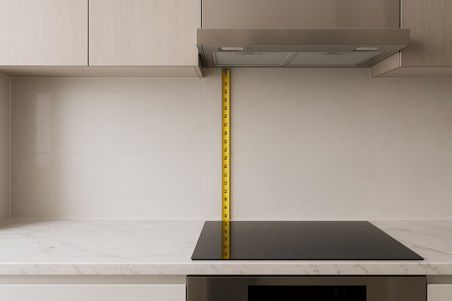 Measuring splashback height from benchtop to overhead cabinets