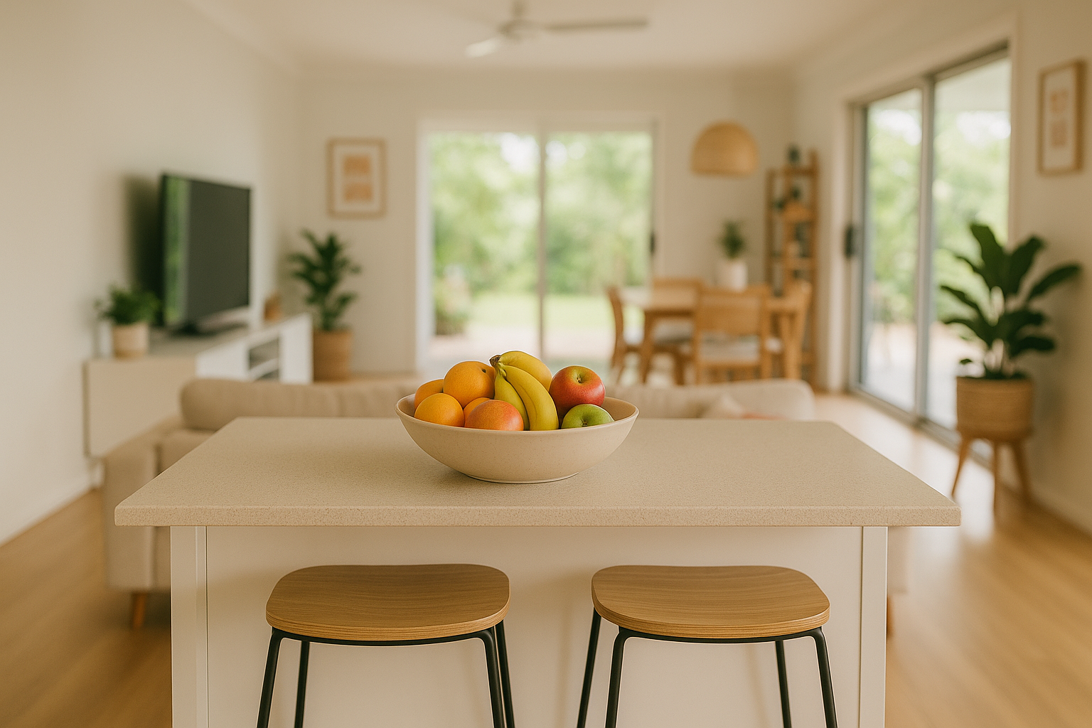 The kitchen island bench as the functional centre of a modern open-plan home.