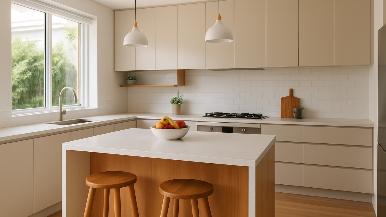 Modern custom kitchen with island and stone benchtop on the Gold Coast