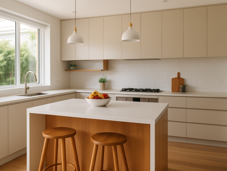 Modern custom kitchen with island and stone benchtop on the Gold Coast