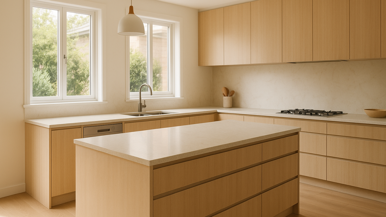 Contemporary kitchen with island and practical prep zone layout